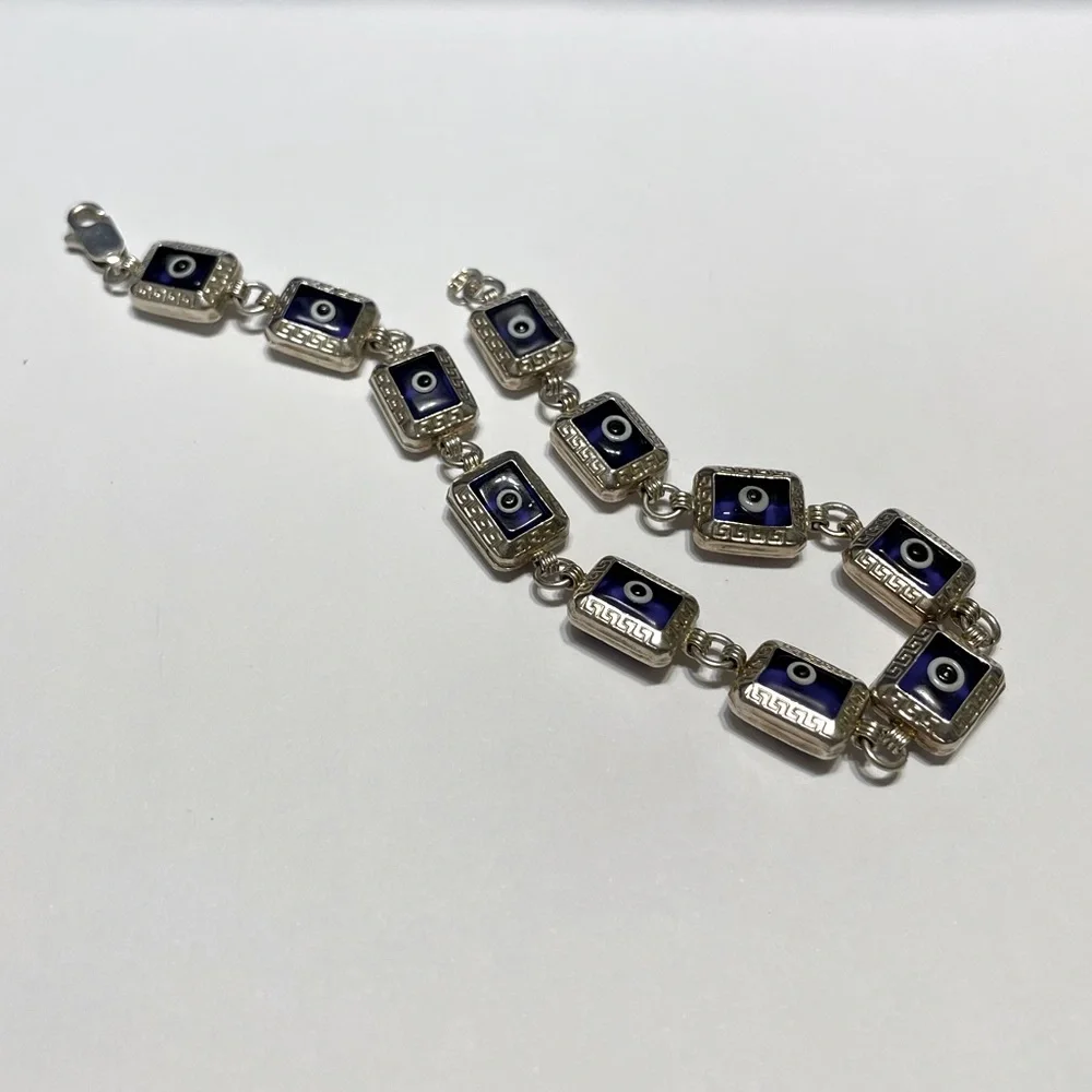 925 Silver Unique Evil Eye Bracelet - Picture 12 of 14